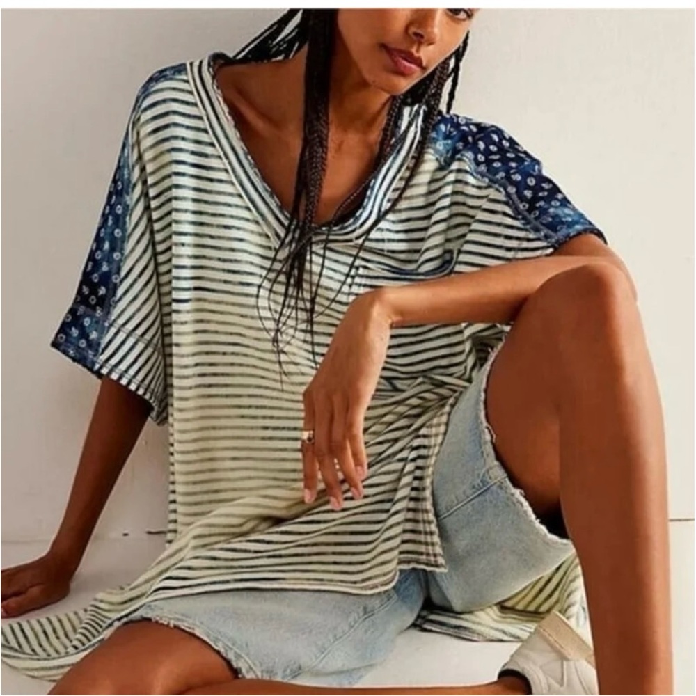Free People Striped Blue and White Hoodie